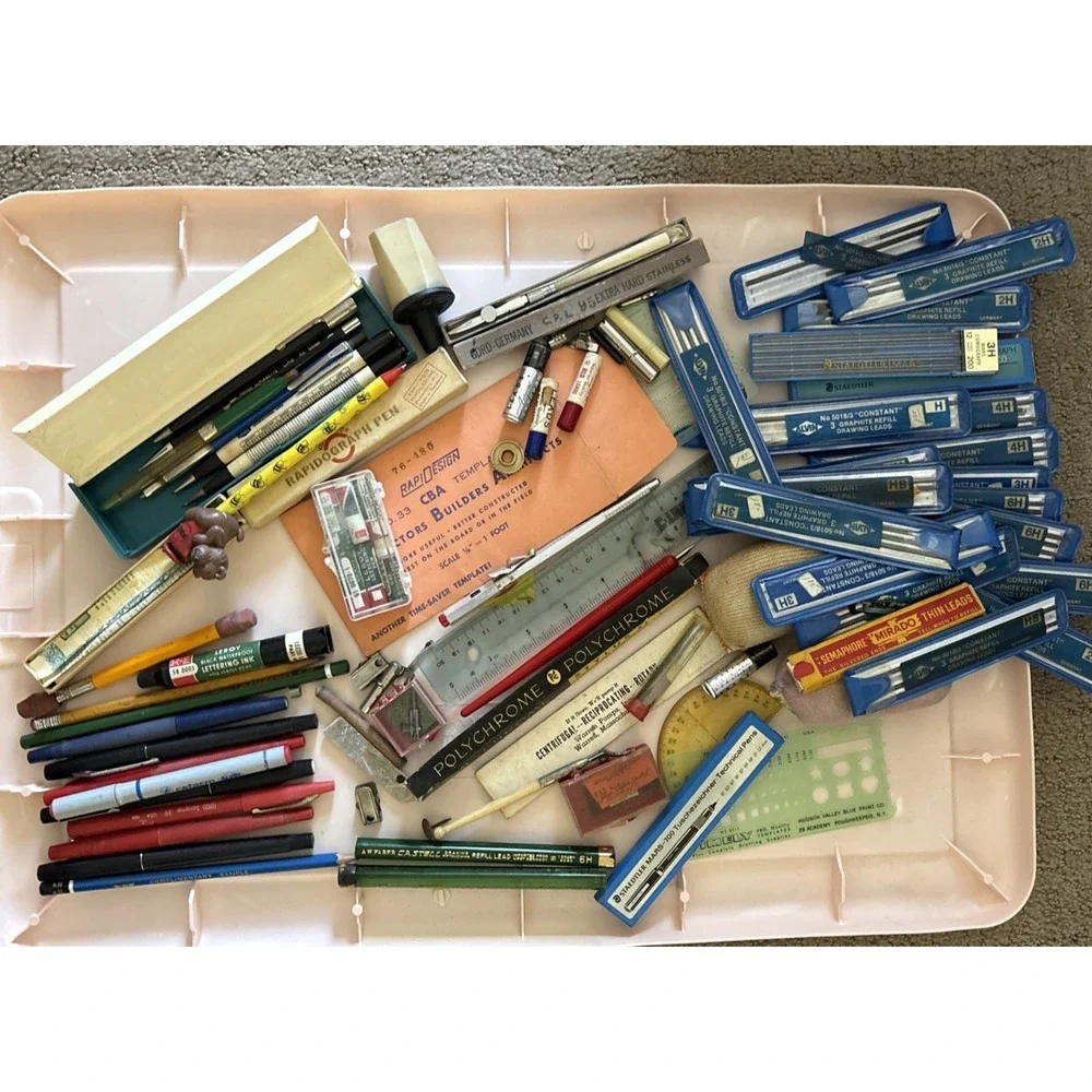 Vintage Drafting Tools ~ Supplies LOT Wrico, Staedtler, Eagle, Vemco, Keuffel 😊